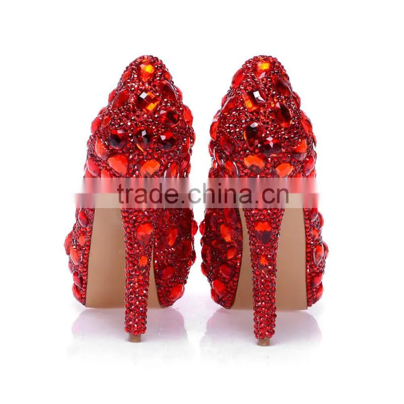 14CM High Heel Platform Wedding Shoes, Luxurious Rhinestone Glass Diamond Strass Bridal Wedding Shoes