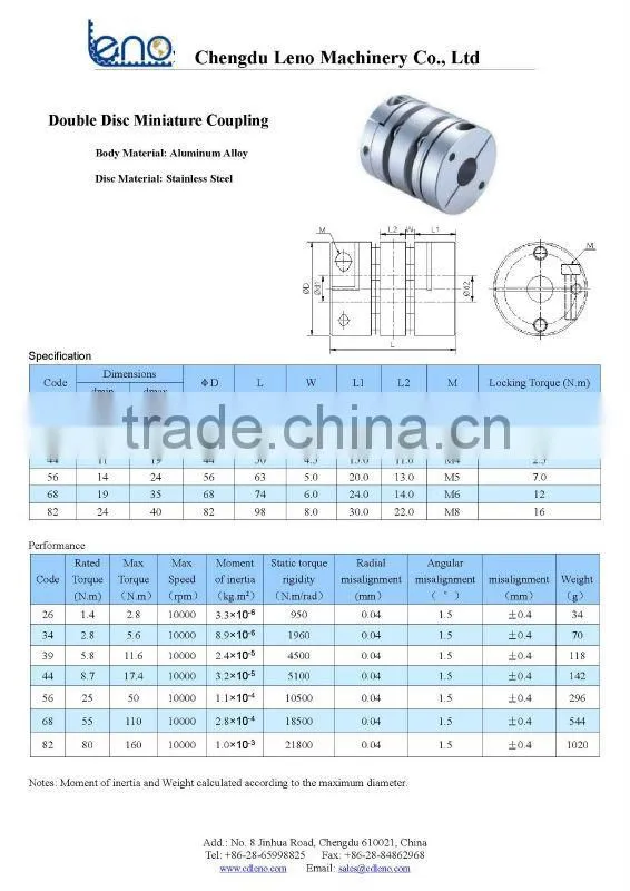 Disc coupling used for transmission Step motor or Servo