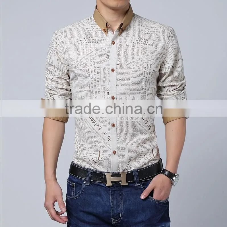American Special Printed Red Collar Long Sleeve Shirt