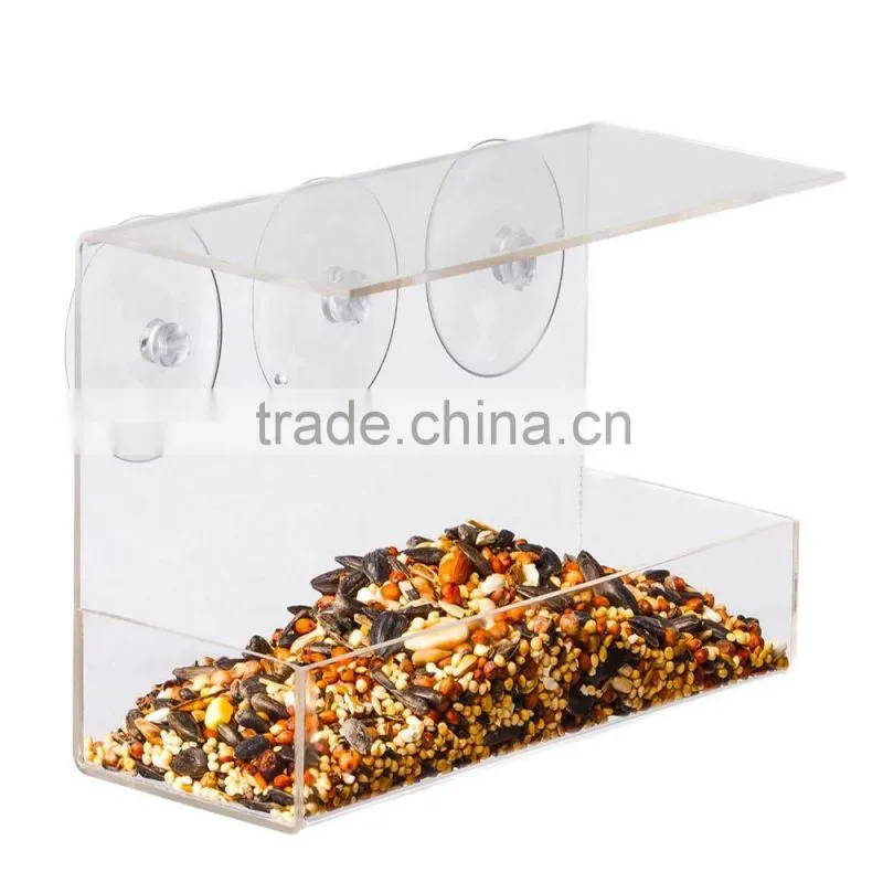 Window Mount Clear Acrylic Bird House Feeder With Suction Cups