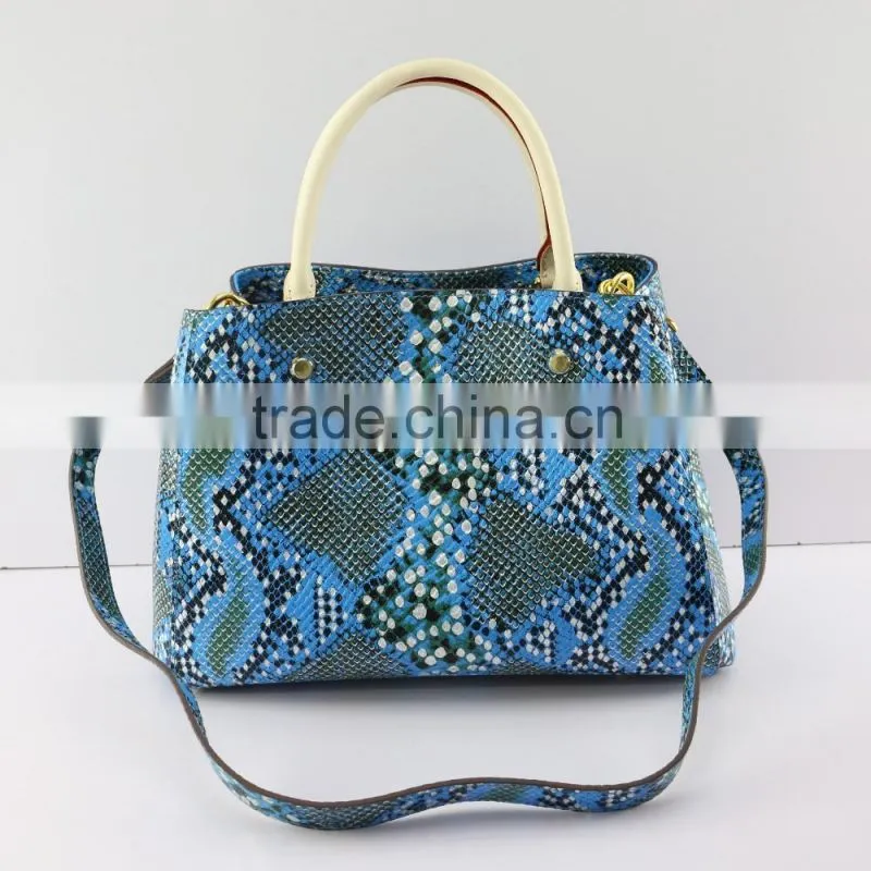 2016 New Blue Lady Snakeskin Grain Leather Handbag ,Shoulder Bags