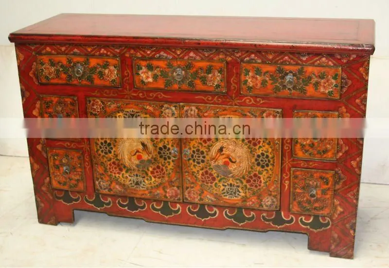 antique Tibetan reproduction furniture hand painted