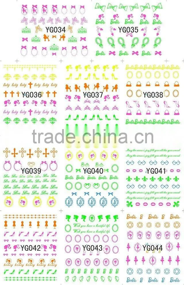 Unique 4 pcs Cute Colorful Fluorescent False Nail Tips Decals Nail Art Stickers Skull Moon Cross Lattice