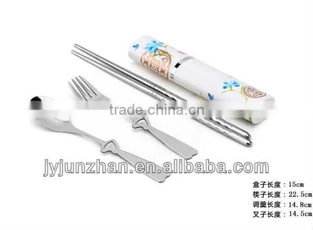Stainless travel chopsticks spoon set with plastic box packing and nice design