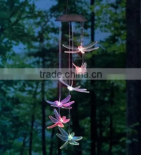 dragonfly decorative led solar color changing acrylic wind chime