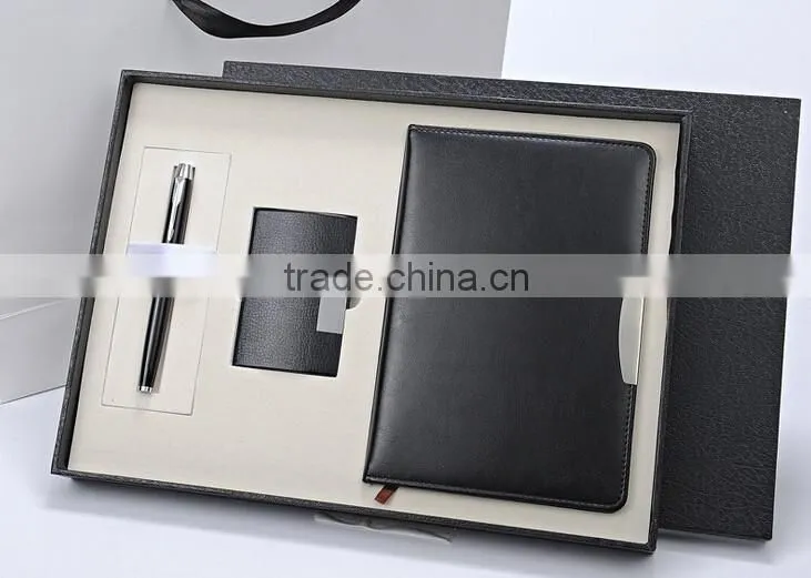 business meeting promotional gifts set made notebook and pen usb disk inside with customized company logo