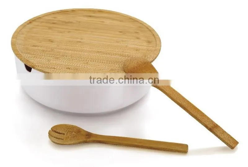 2016 Bamboo Kitchenware eco-friendly Salad Bowl set with bamboo spoon wholesale