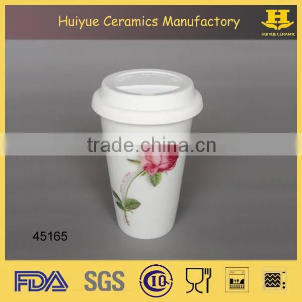 Ceramic travel mug with silicon lid, reusable coffee cup