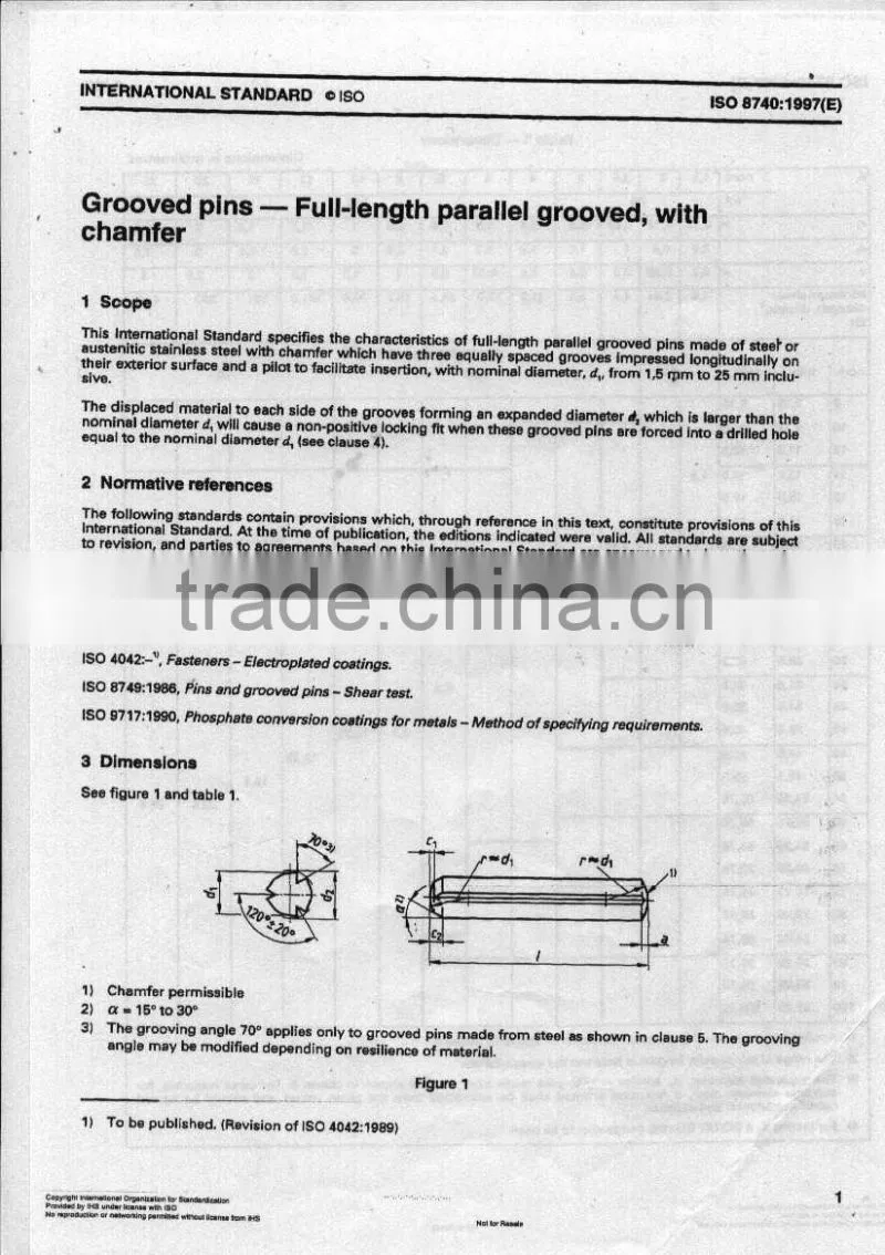 Grooved pins-full length parallel grooved with chamfer ISO8740