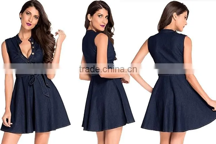 OEM Cloud Wash Denim Blouses Wholesale CN Apparel Shirt Dress For Women