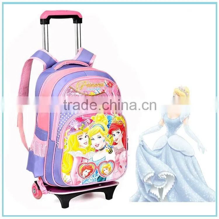 Chinese new design kids school bag with wheels for girls trolley bag for school