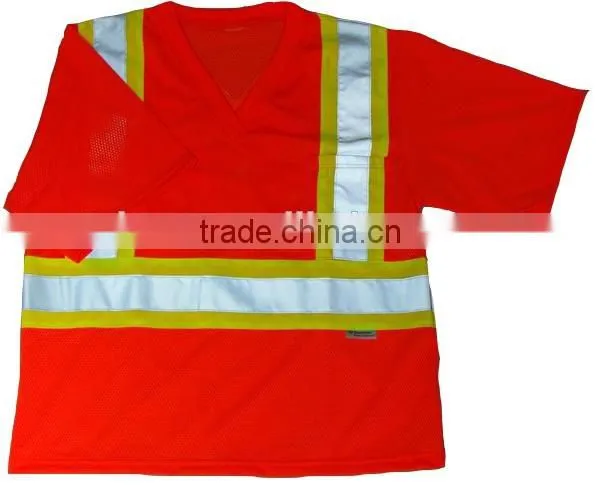 Short Sleeve Man Reflective Safety Polo Shirt V-neck Yellow Color Shirt Mesh Fabric