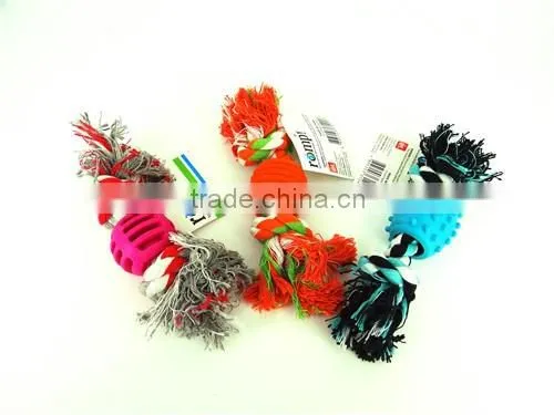 hot sale dog product dog cotton pet toy dog chewing toy colored cotton rope with TPR