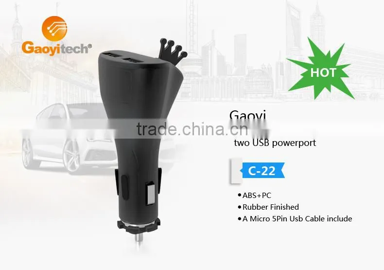 Multiple USB car charger 5v 2.1 a usb charger, dual usb car charger for mobile phone(C22)