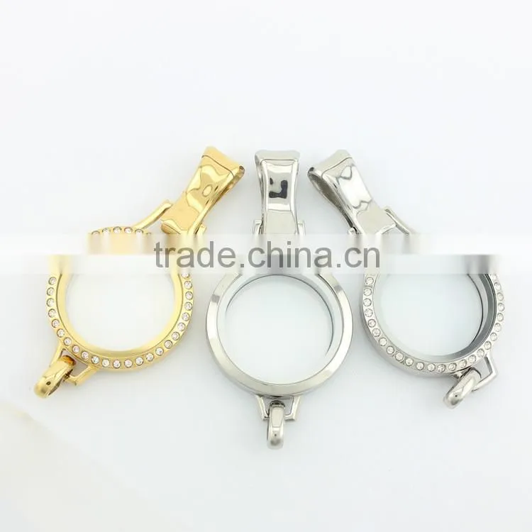 Factory price mixcolor 316L stainless steel rhinestones lanyard glass locket designs