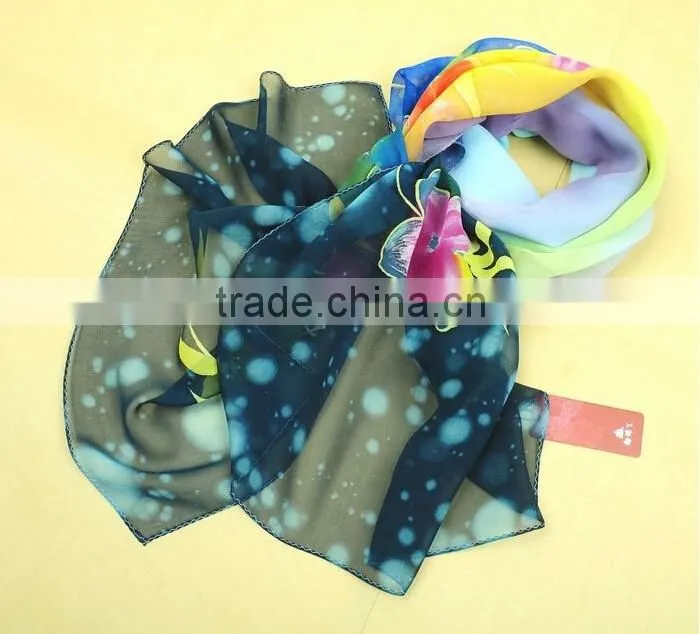 Customize digital printed 100% silk scarves long chiffon scarf NO MOQ