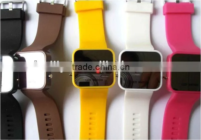 Classical 12 Mini Color Mirror Face LED Silicone Men Lady Sport Watch