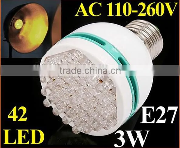3W Energy Saving E27 LED lamp 42 pcs LED Bulb Light with blue/green/yellow light color choice led lighting
