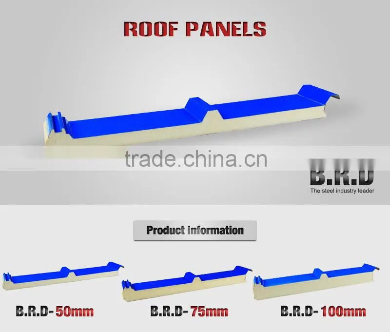 corrugated high quality exterior Polyurethane sandwich roof panel