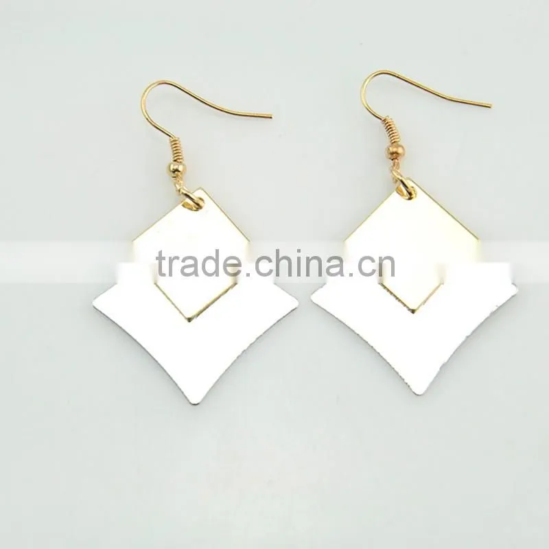 Rhombus design stainless steel metal earrings gold and silver charm hoop earring