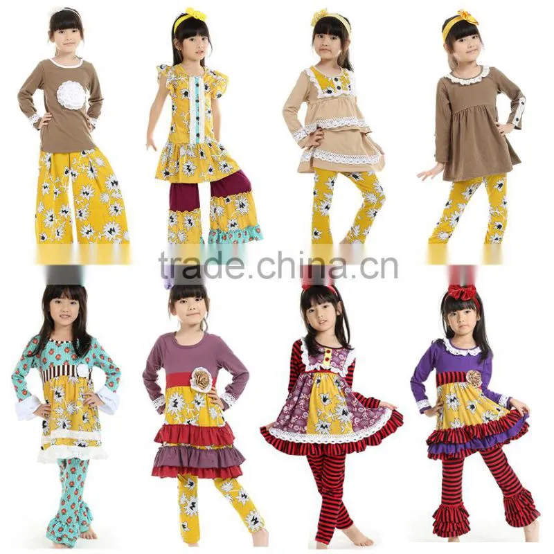 wholesale 100% cotton fashionable soft fabric girls boutique clothing fall 2016