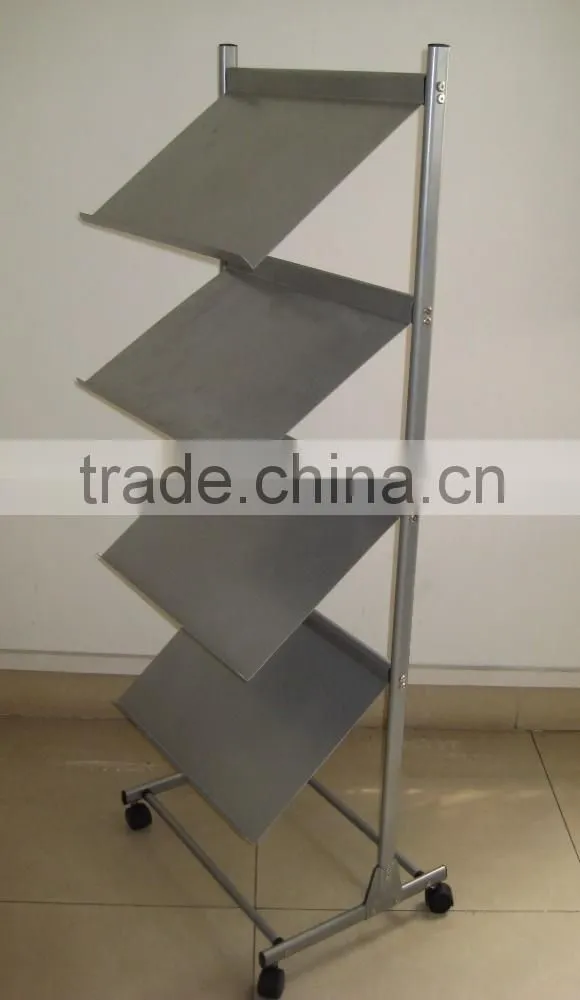 Easy to Move Floor Standing Silver Color Magazine Display Rack