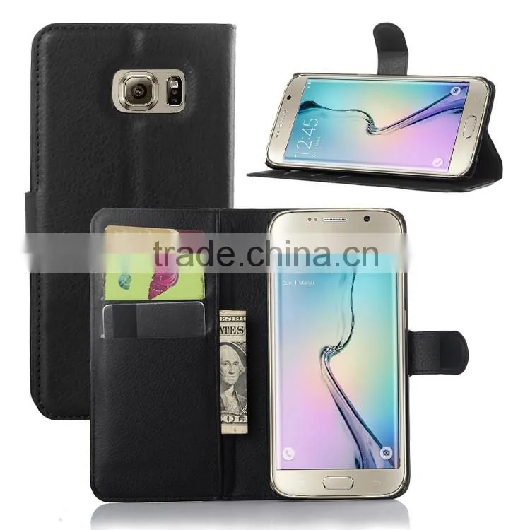 Hot Selling Ultra Thin Lichee PU Leather Case Wallet Folio Flip Cover for Samsung GALAXY S6 edge Plus