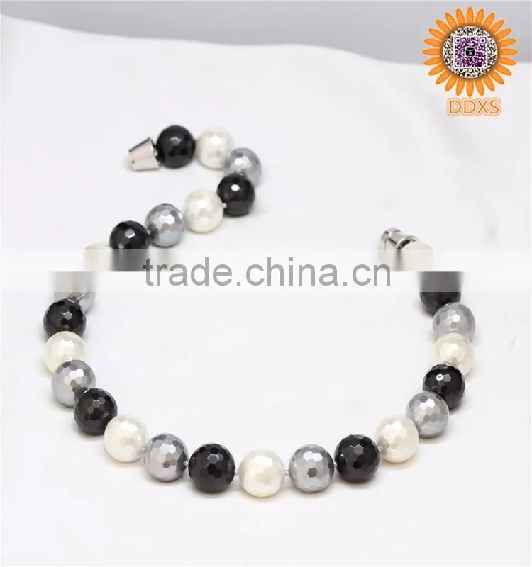 mix white grey black color round faceted south sea shell pearl beads necklace for Chrismas gift