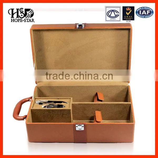 Customize handmade PU Leather Wooden box Wine Packaging Gift Box/Wine Bottle Carrier Case