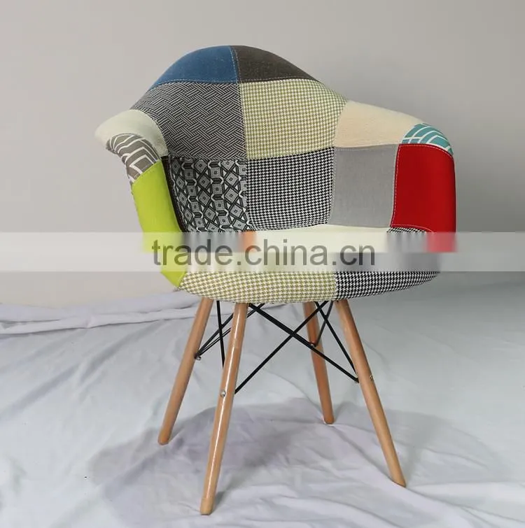 Replica Eiffel Tower Base Fiberglass Patchwork Dining Armchair with Wood legs