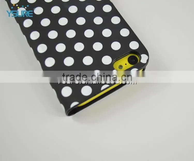 Simple Style PU leather case For iPhone 5c with White Spot , big magnet and support ability that easy to watch video