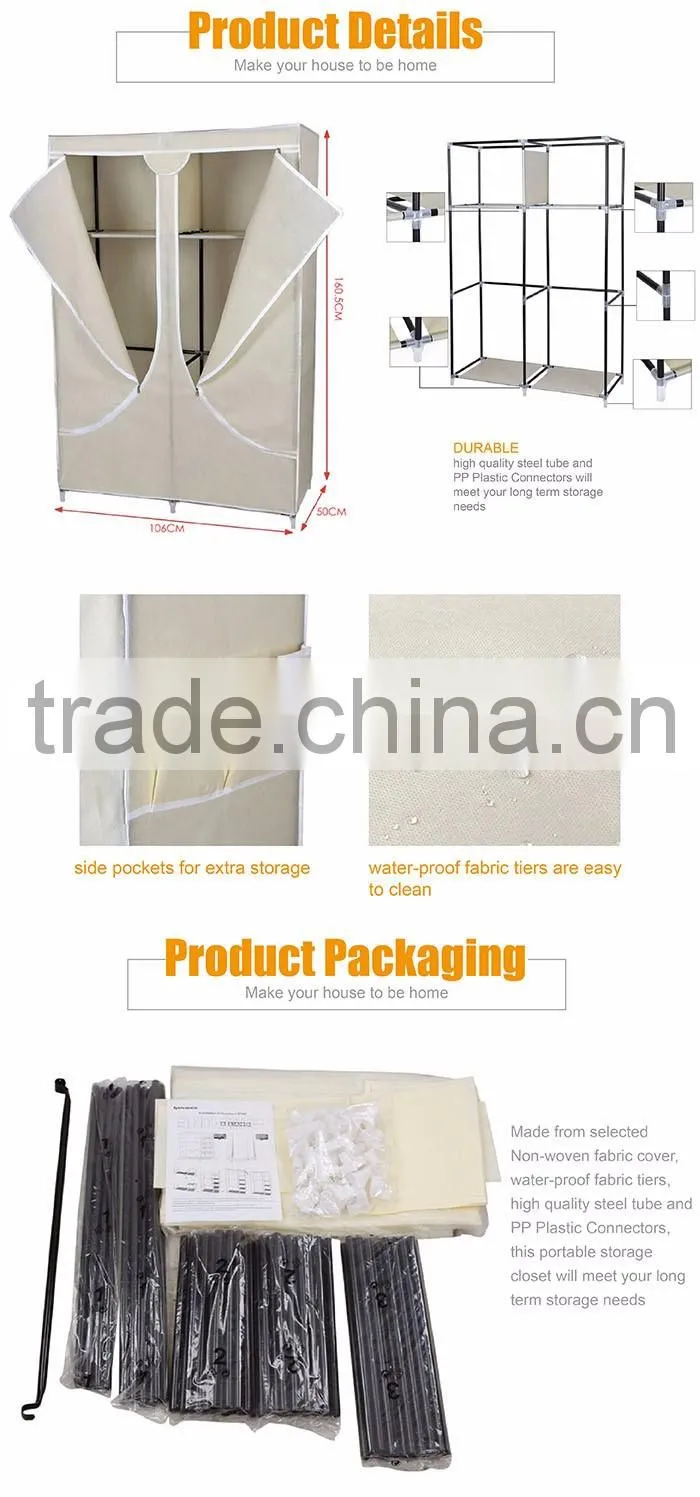 Cheap Folding Easy Assemble Non-woven Fabric Wardrobe Closet , Durable Large Assemble Wardrobe