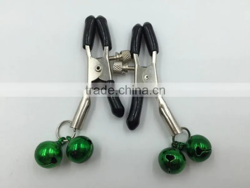 CTRJ-009 Flirting Silver Chain Clamps Shaking Multicoloured Bell Stimulate Papilla Clip Non-piercing Nipple Clip