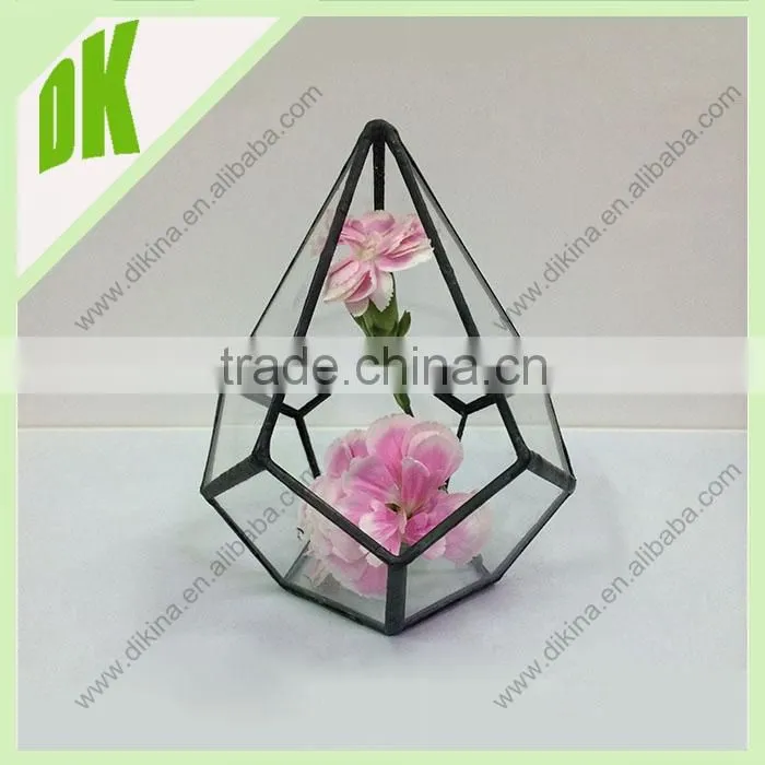 Materials: stained glass, copper foil, solder, patina, chain//Indoor Geometric Airplant holder