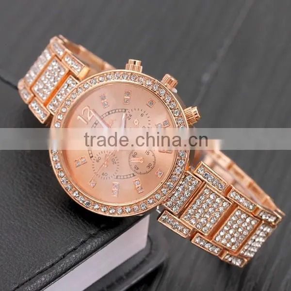 Top Sell Rose Gold Rhinestone Women Watch Design