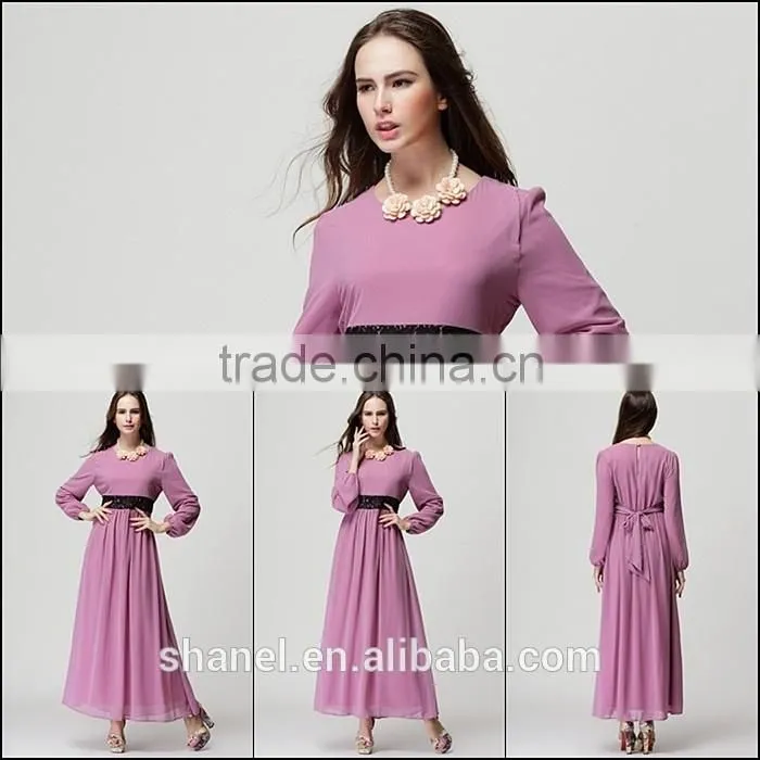 hot sale chiffon baju muslim abaya dress lace waist muslim kaftan abaya