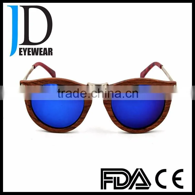 Modern Design Wood Metal Combination Round OEM Polarized Sunglasses
