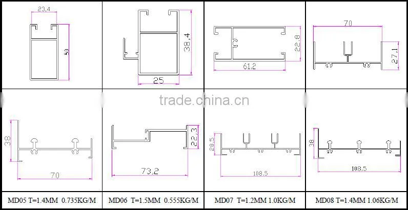 High quality type of aluminum profile for windows aluminium extrusion 6063