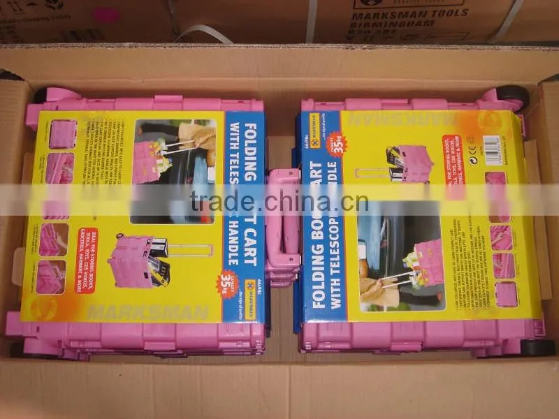 Plastic folding trolley shopping cart with aluminium telescopic handle