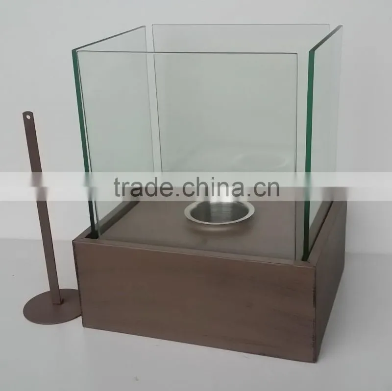 decorative square table top iron metal &glass bio ethanol fireplace