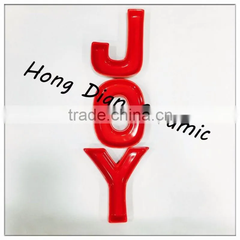 joy candy dish,ceramic letter dish/ Plates candy dish,red color dish for decoration