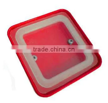 Colorful metal canister for confectionery or tea storage in kitchen pantry or for party catering