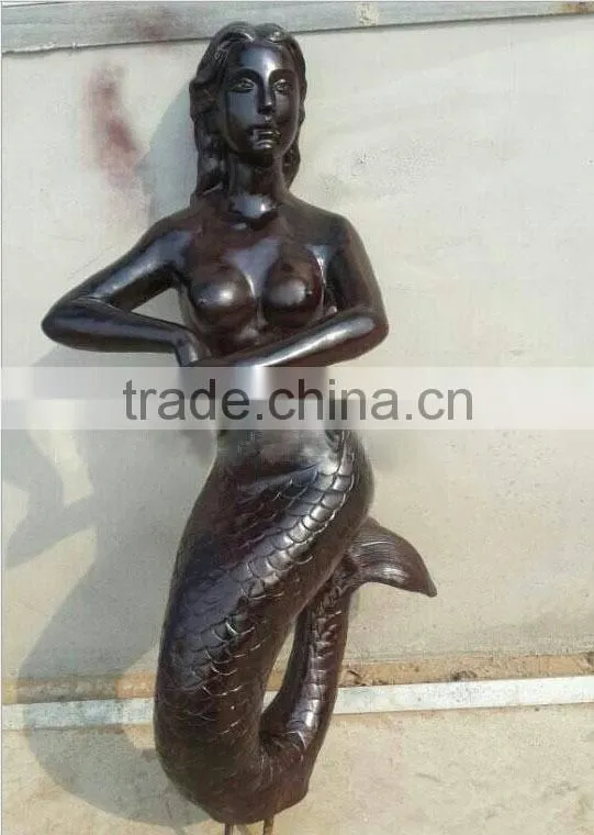 Cast antique brass sculpture,bronze mermaid statue