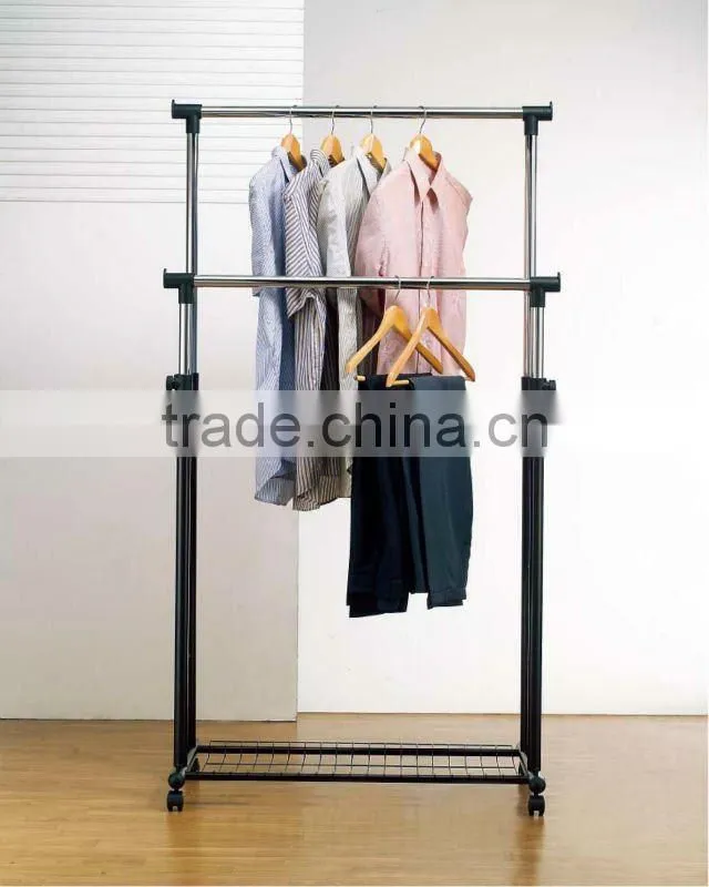 Double Portable Clothes Hanger Rolling Garment Rack Heavy Duty Rail