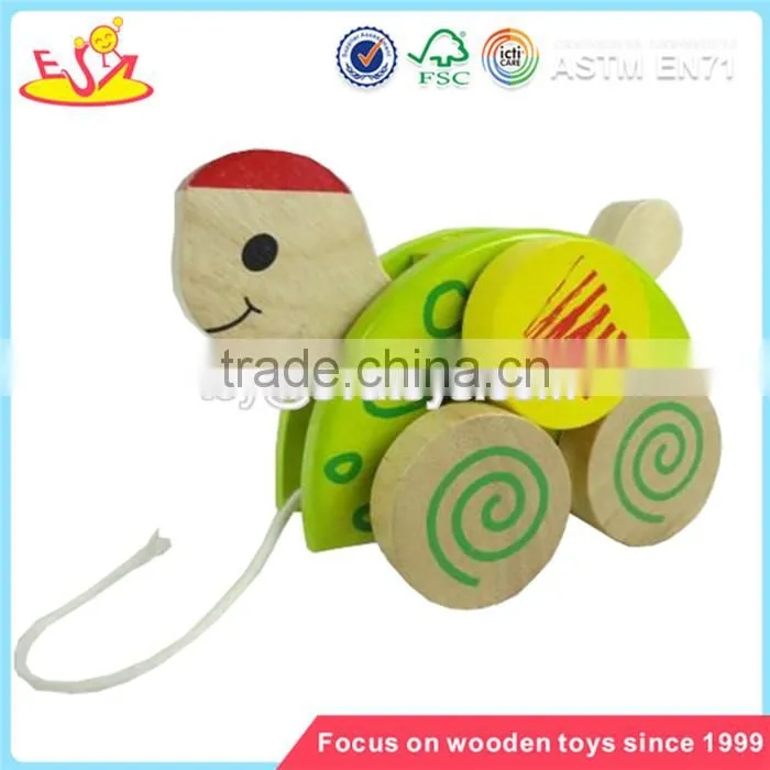 Wholesale lovely wooden pull duck car toy best selling baby pull wooden duck car toy W05B056