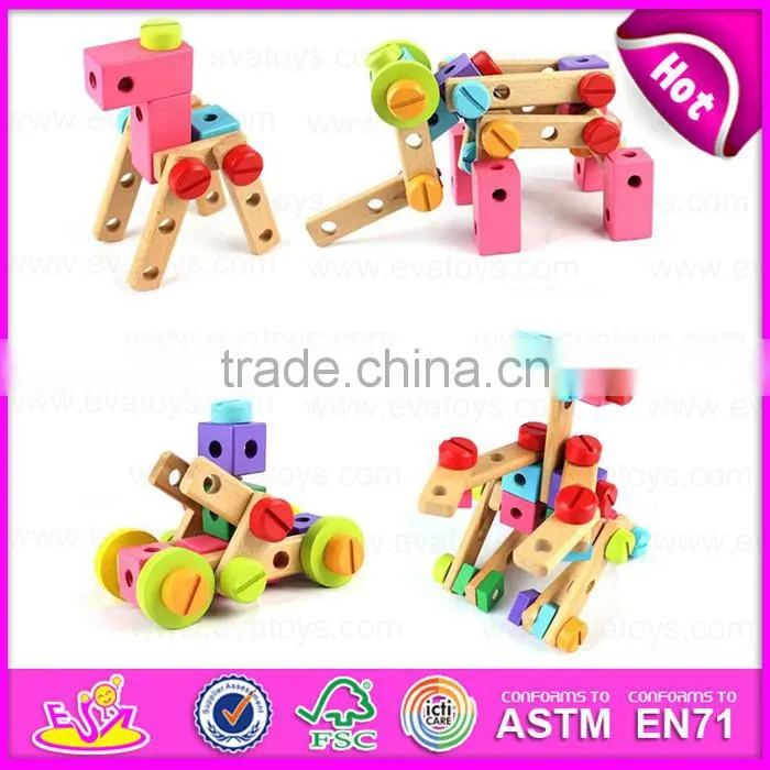 2016 most popular changable screw assemble toy, wooden screw assemble toy W03C013