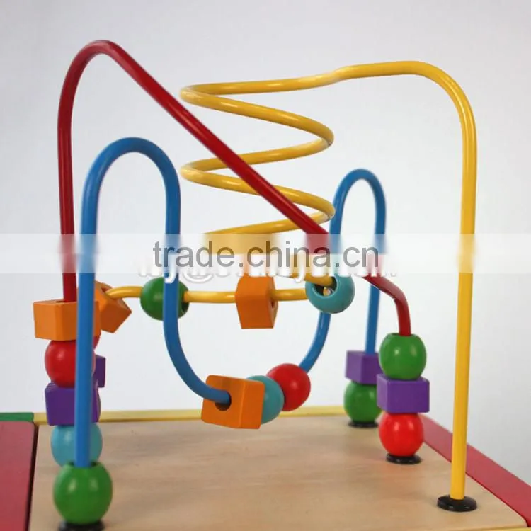 Best educational bead maze toys mini wooden kids activity cube W11B142