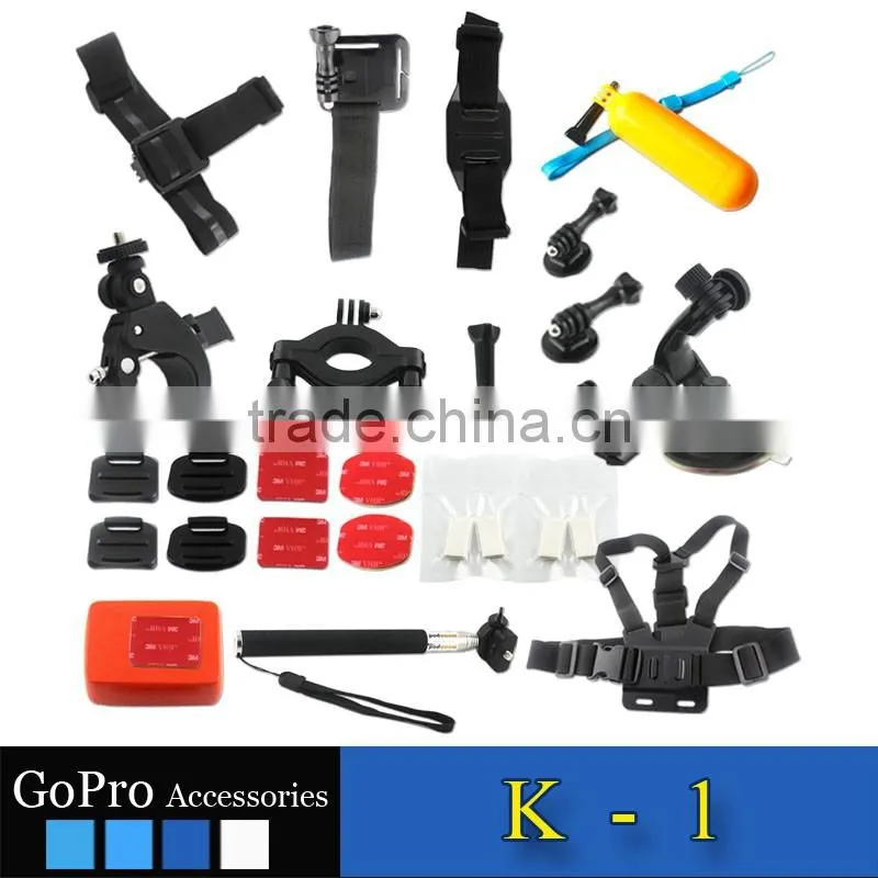 2016 hot selling 24 in 1 kit used for gopros heros 4 accessories bundle of camera cases