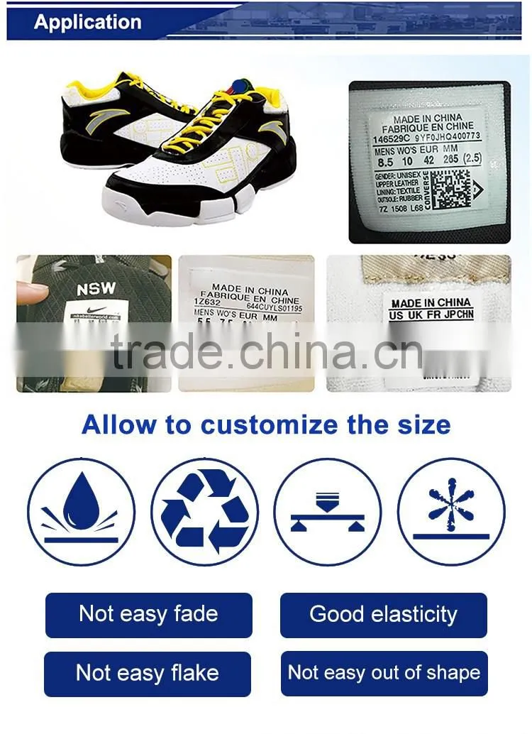 Jiabao custom white all size printed shoe label