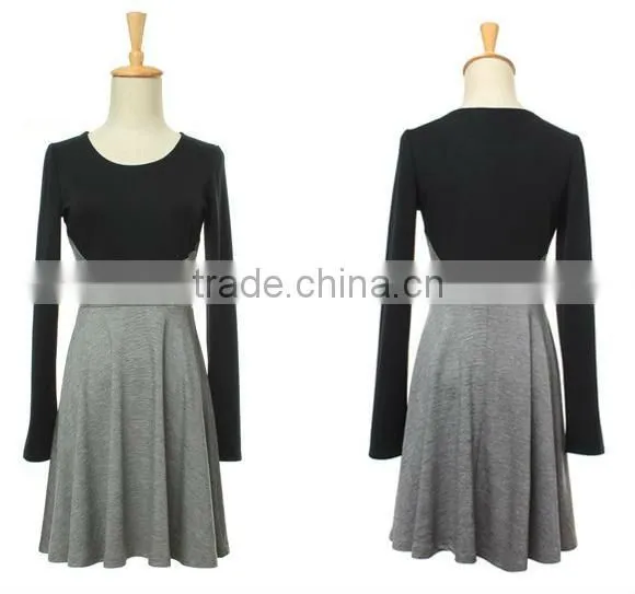 E8055 Long Sleeves Block Panel Skater Dress